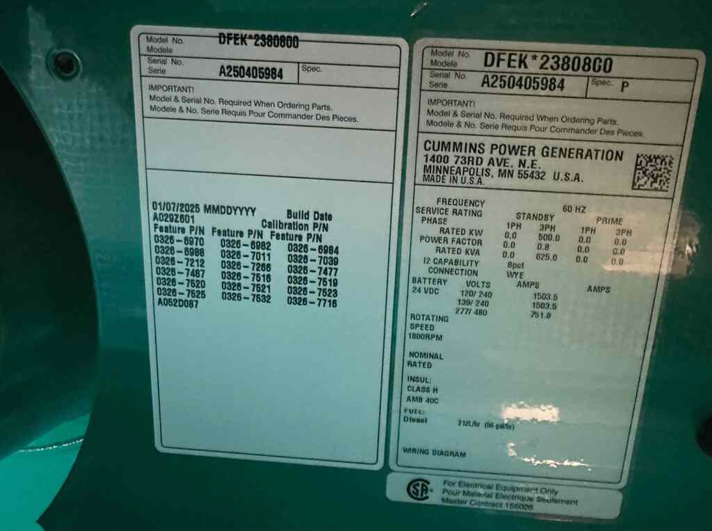 Cummins DFEK Standby Diesel Generator - Tier 2